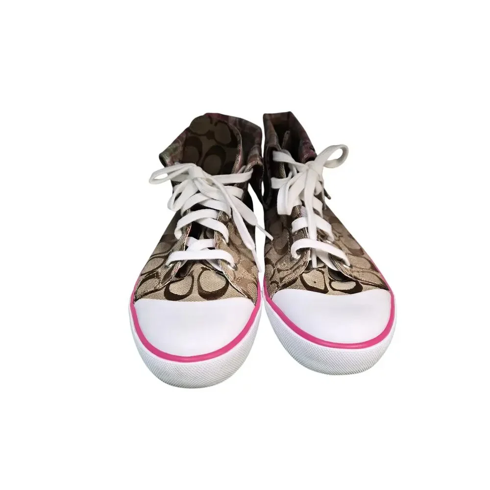 Coach Bonney Q1456 Signature C Plaid Fold Over High Top Sneakers 10B Y2K